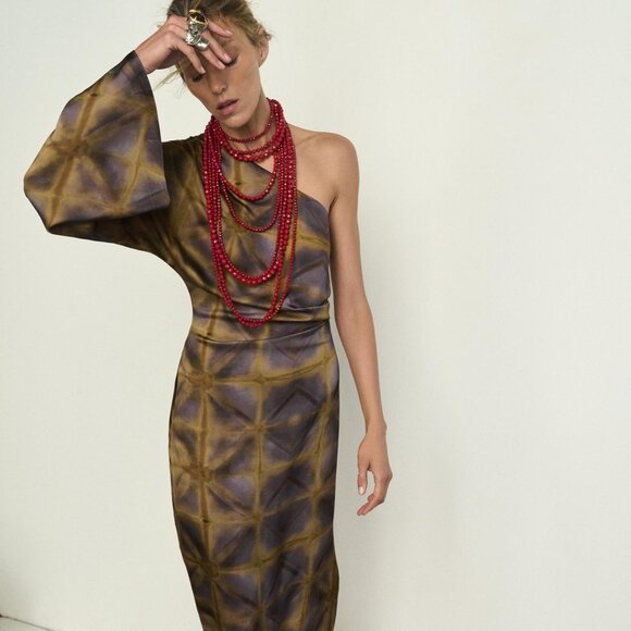 Zara ZW Collection Multicoloured Printed Asymmetric Midi Dress - Picture 9 of 10